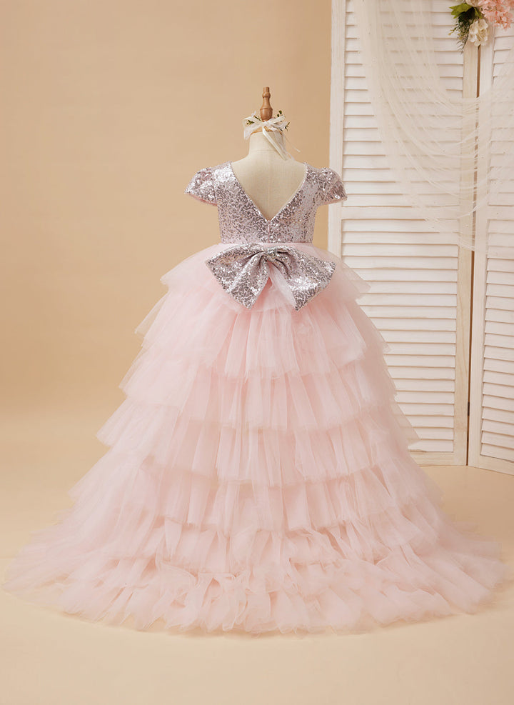 Ball-Gown/Princess Tulle Pink Birthday Flower Girl Dress