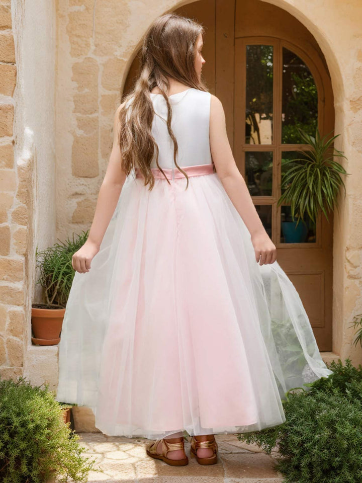 A-line 3D Flower Satin Tulle Ankle-length  Flower Girl Dress