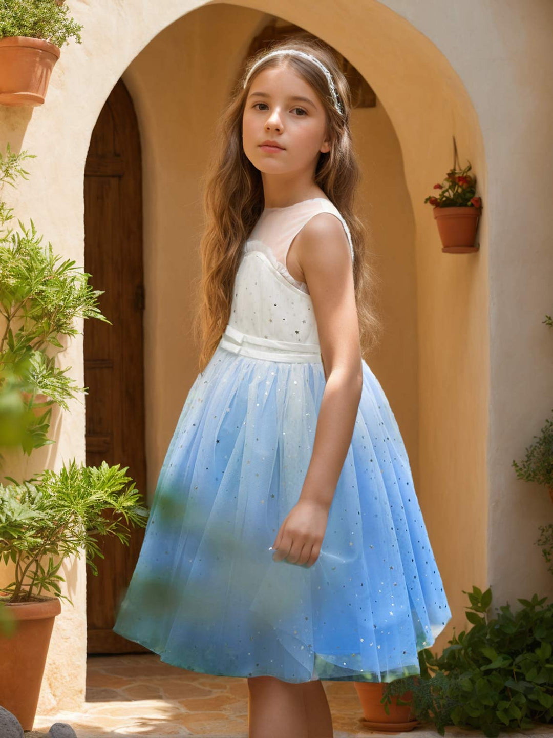 Ball-Gown/Princess Tulle Knee-length Blue Flower Girl Dress