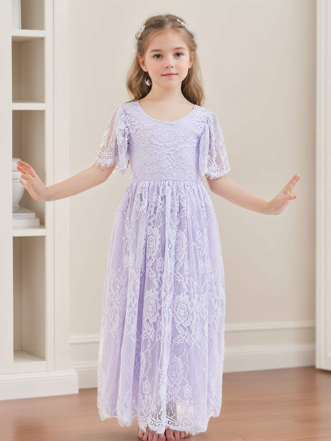 A-line Lace Ankle-length Ivory Boho Flower Girl Dress