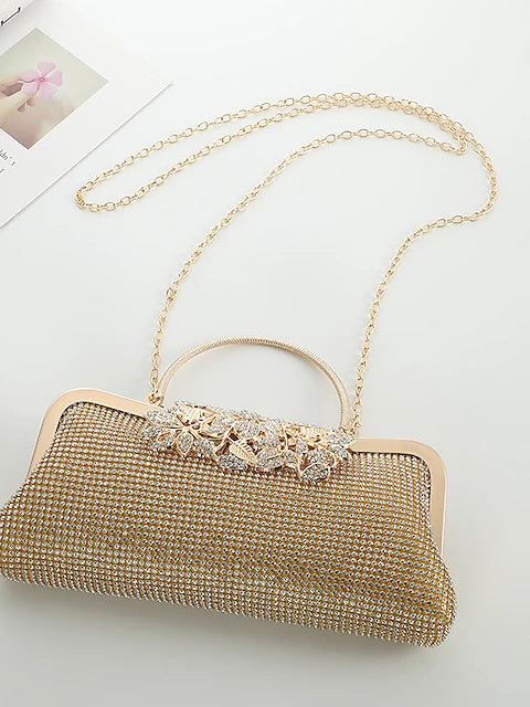 Polyester Large Capacity Crystals Rhinestone Chain Clutches Bags