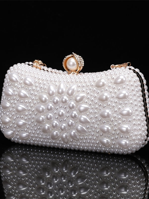 Polyester Solid Colour Pearls Chain Clutch Bags