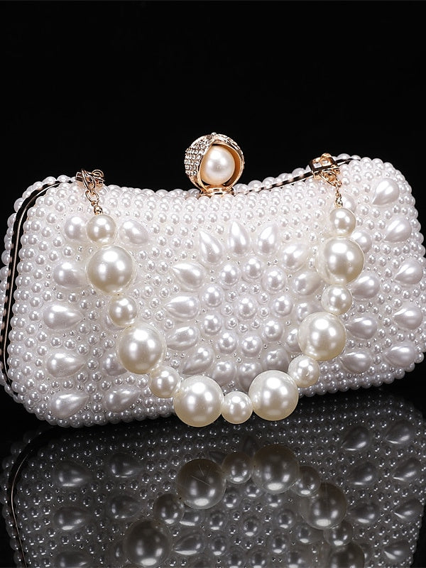 Polyester Solid Colour Pearls Chain Clutch Bags