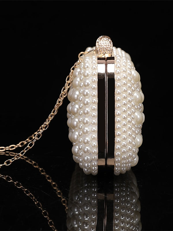 Polyester Solid Colour Pearls Chain Clutch Bags