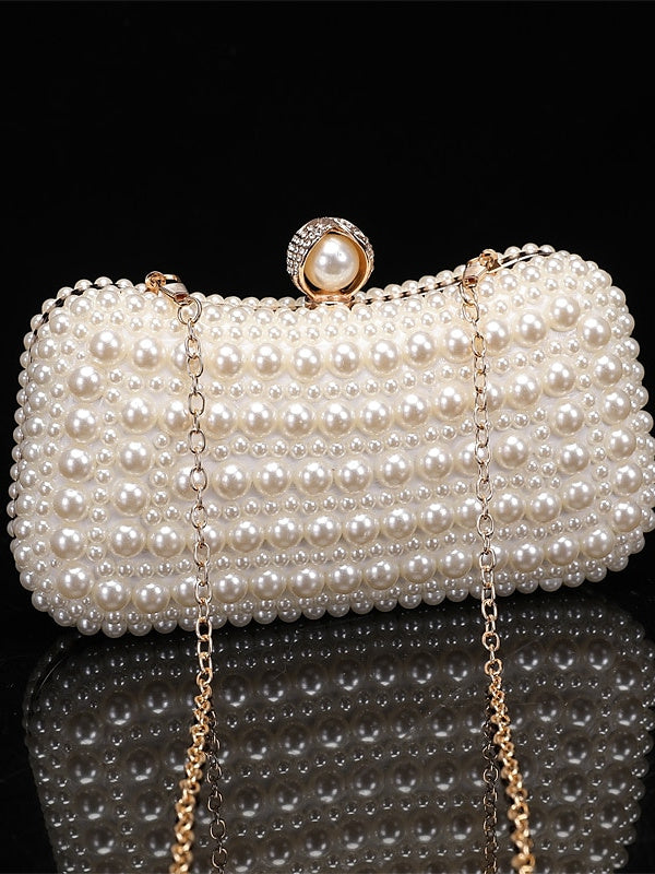 Polyester Solid Colour Pearls Chain Clutch Bags