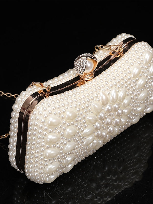 Polyester Solid Colour Pearls Chain Clutch Bags