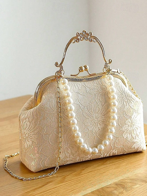 Polyester Lace Lightweight Pearls Chain Buckle Clutch Bags