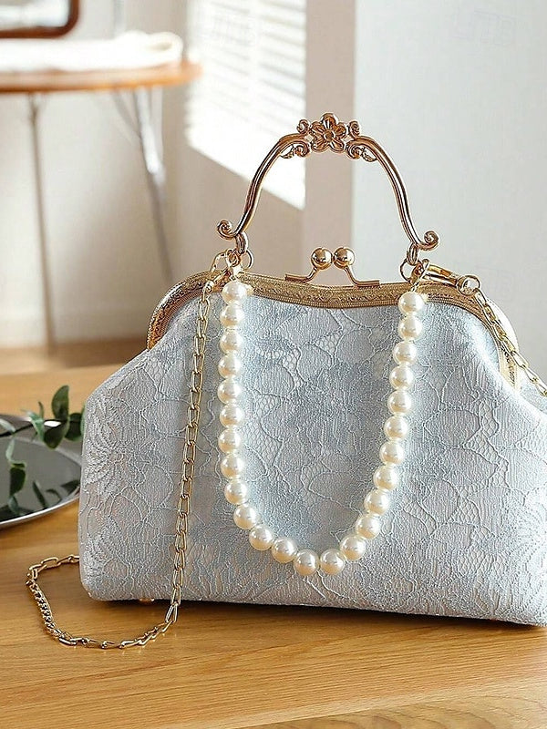 Polyester Lace Lightweight Pearls Chain Buckle Clutch Bags