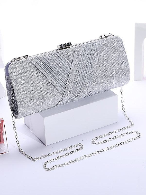 Polyester Solid Color Glitter Chain Clutches