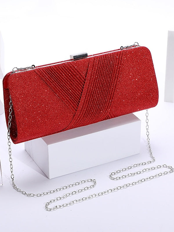 Polyester Solid Color Glitter Chain Clutches