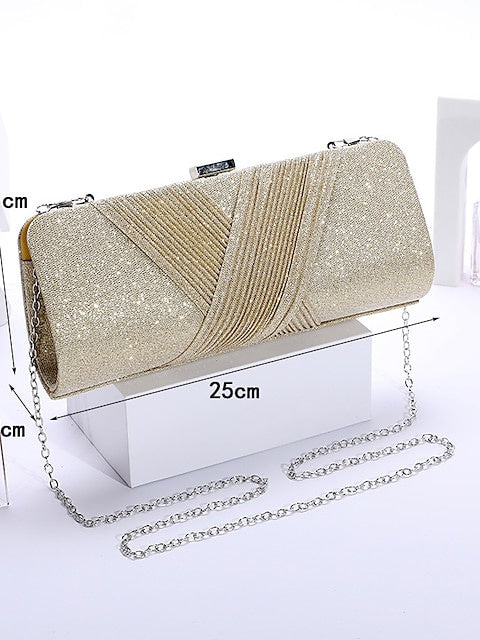 Polyester Solid Color Glitter Chain Clutches