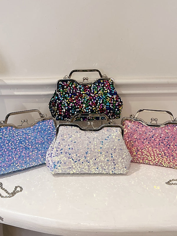 Synthetic Large Capacity Anti-Dust Solid Colour Sequin Clutch Bags