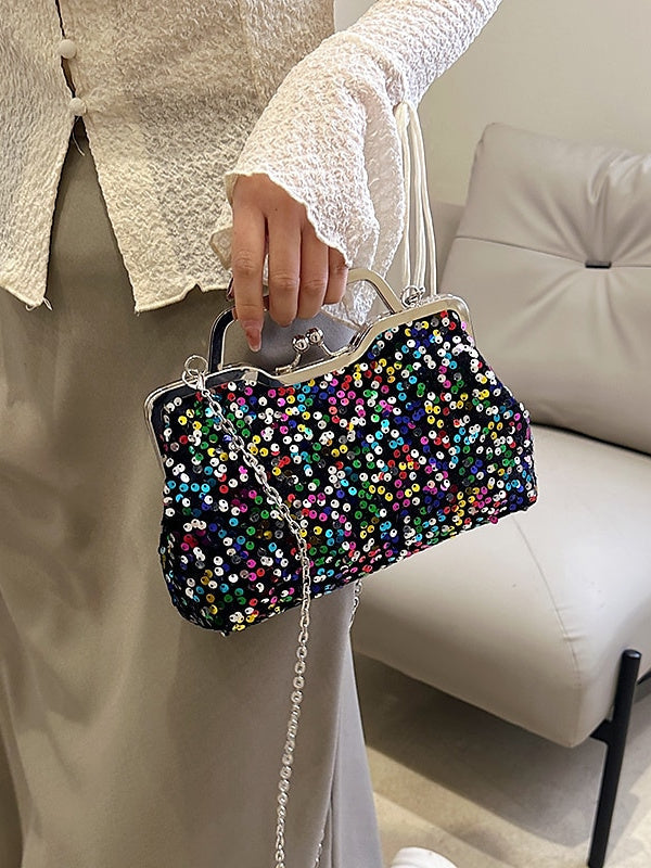 Synthetic Large Capacity Anti-Dust Solid Colour Sequin Clutch Bags