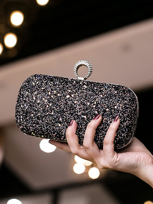 PU Leather Lightweight Large Capacity Durable Solid Colour Rhinestone Clutch Bags