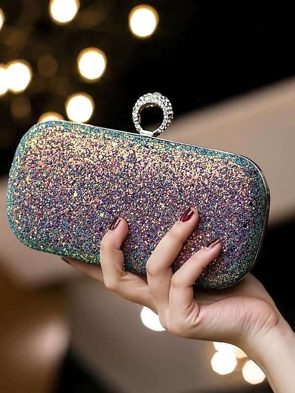 PU Leather Lightweight Large Capacity Durable Solid Colour Rhinestone Clutch Bags