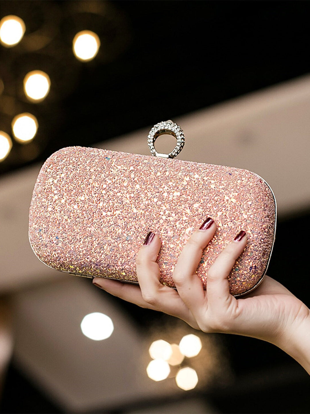 PU Leather Lightweight Large Capacity Durable Solid Colour Rhinestone Clutch Bags