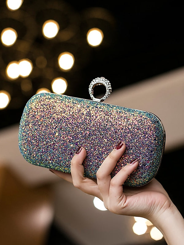 PU Leather Lightweight Large Capacity Durable Solid Colour Rhinestone Clutch Bags