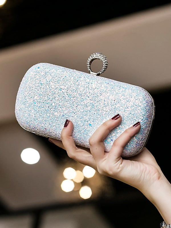 PU Leather Lightweight Large Capacity Durable Solid Colour Rhinestone Clutch Bags