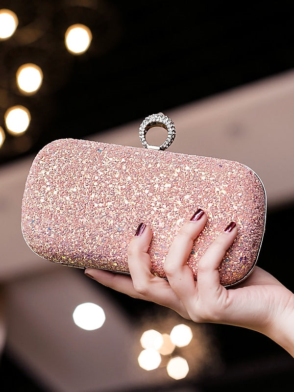 PU Leather Lightweight Large Capacity Durable Solid Colour Rhinestone Clutch Bags