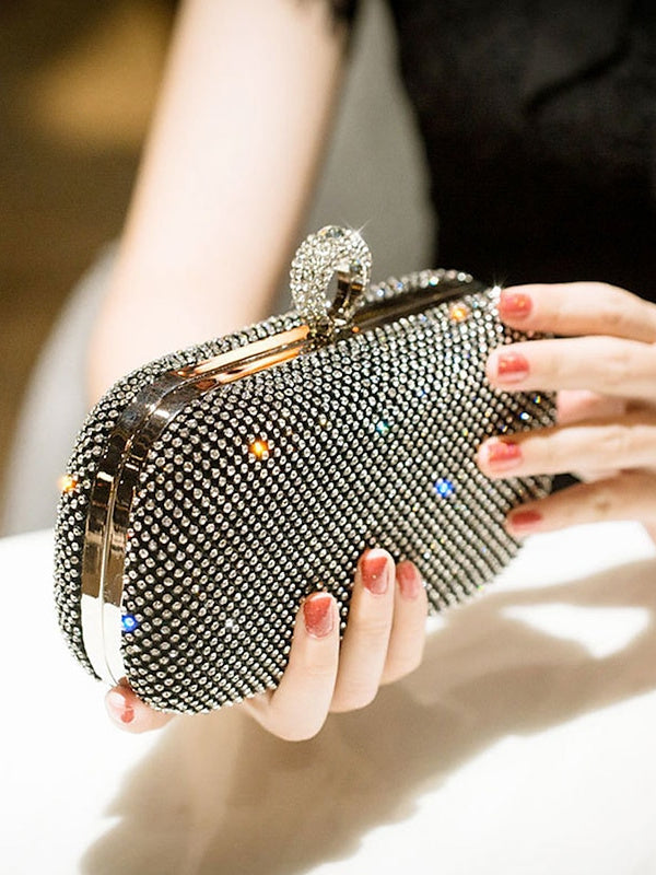 Alloy Solid Colour Glitter Crystals Clutch Bags