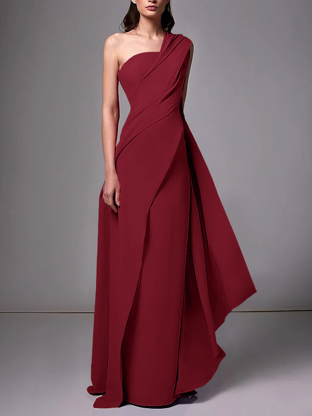 Sheath/Column One-Shoulder Sleeveless Evening Dresses With Pleats Ruched