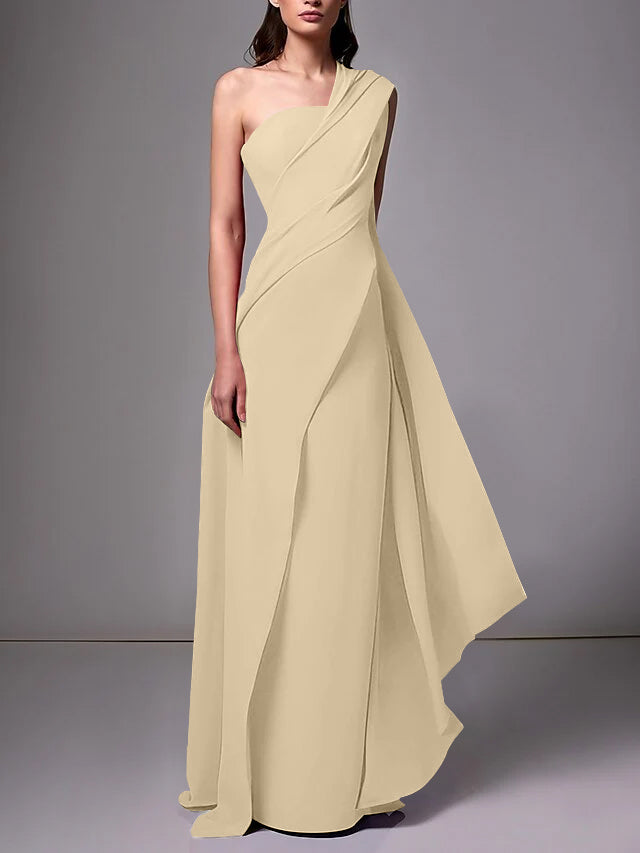 Sheath/Column One-Shoulder Sleeveless Evening Dresses With Pleats Ruched