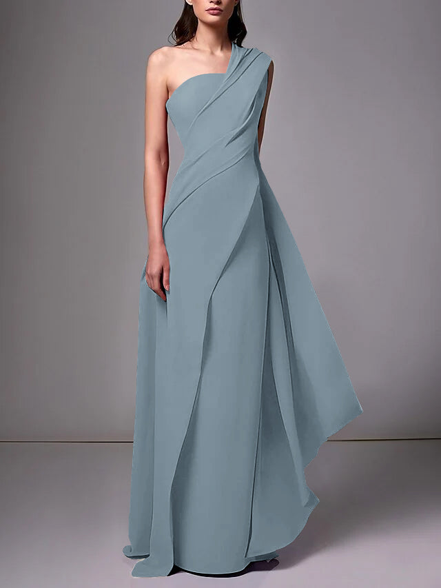 Sheath/Column One-Shoulder Sleeveless Evening Dresses With Pleats Ruched