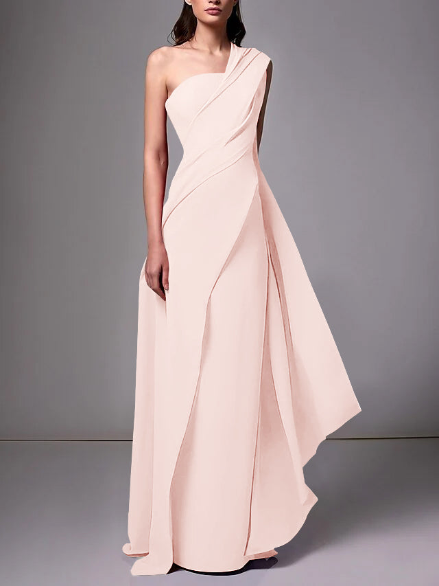 Sheath/Column One-Shoulder Sleeveless Evening Dresses With Pleats Ruched