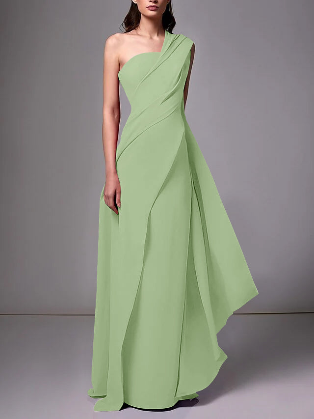 Sheath/Column One-Shoulder Sleeveless Evening Dresses With Pleats Ruched