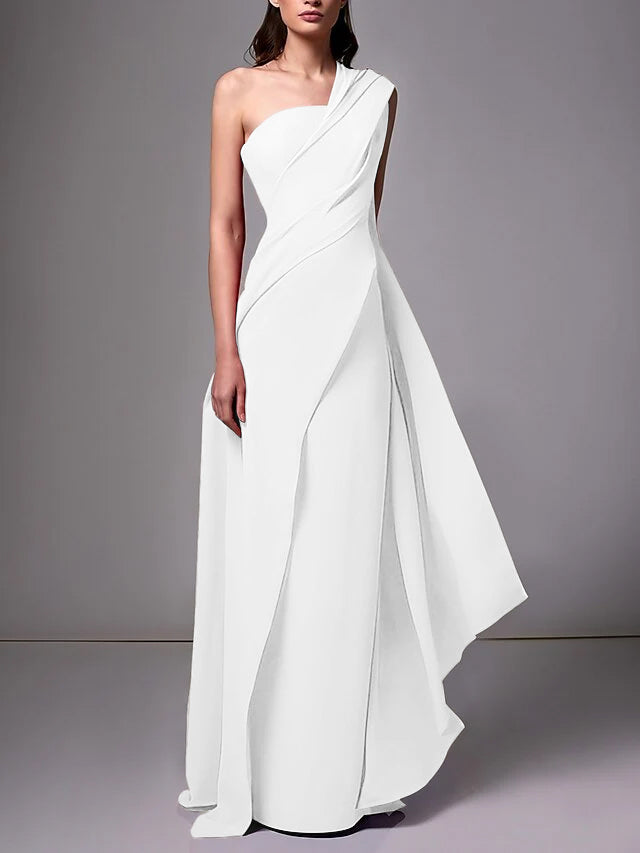 Sheath/Column One-Shoulder Sleeveless Evening Dresses With Pleats Ruched