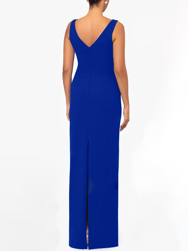 Sheath/Column Sleeveless V-neck Floor-Length Wedding Guest Dresses