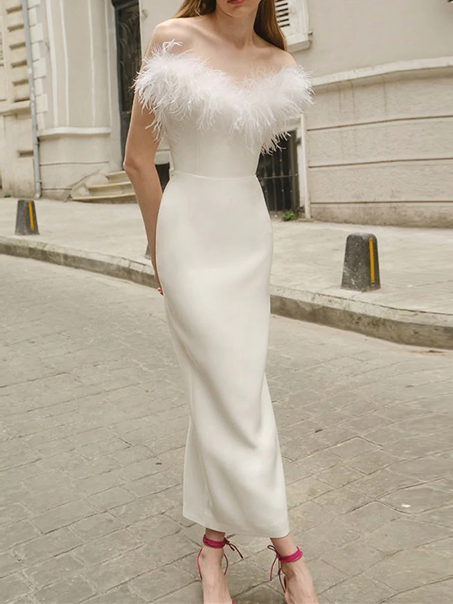 Sheath/Column Sleeveless One-Shoulder Ankle Length Wedding Guest Dress - Mondressy UK Sheath/Column Sleeveless One-Shoulder Ankle Length Wedding Guest Dress - Mondressy UK