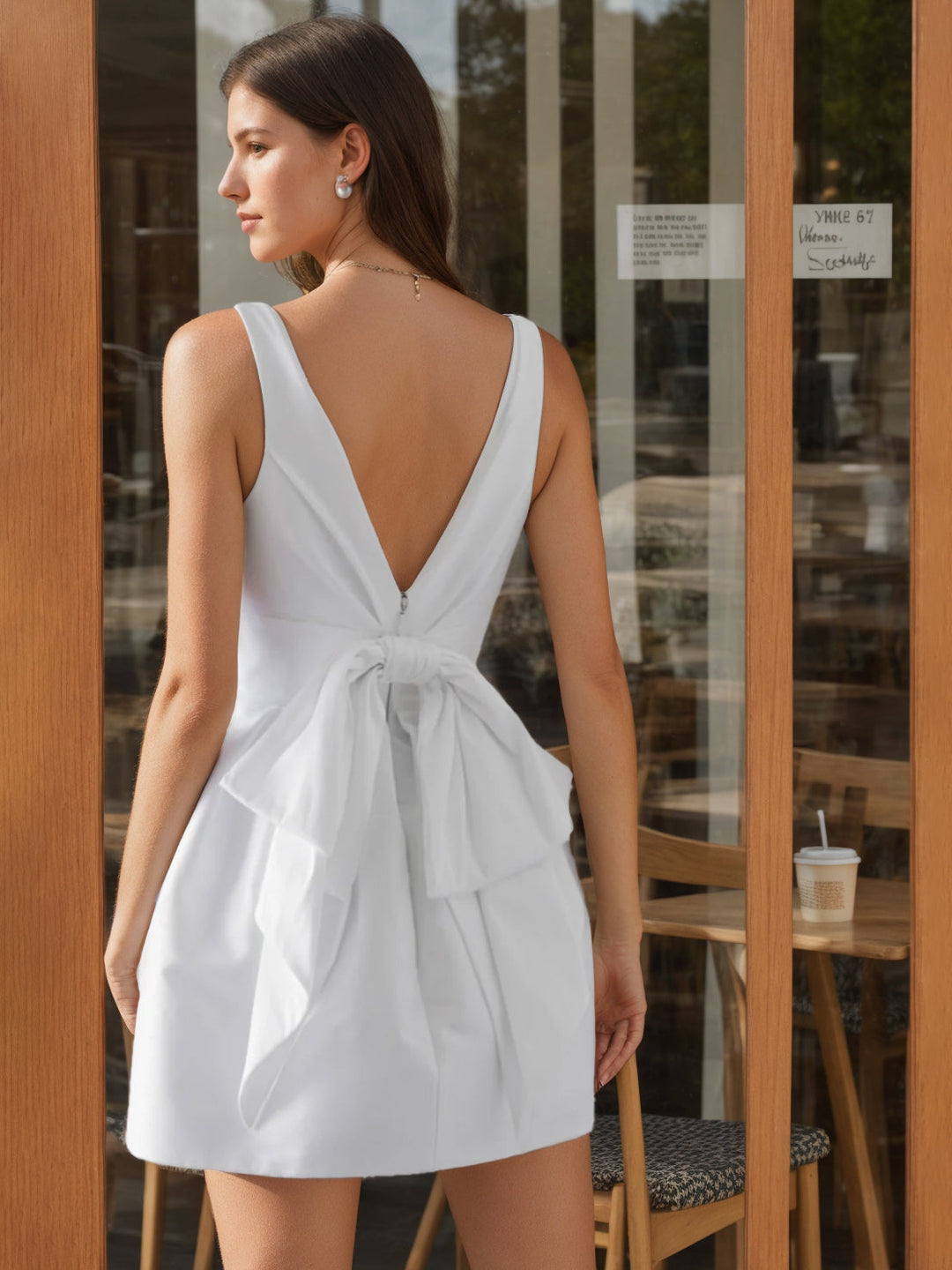 A-Line/Princess Deep V-Neck Sleeveless Mini Wedding Dress With Bowknot