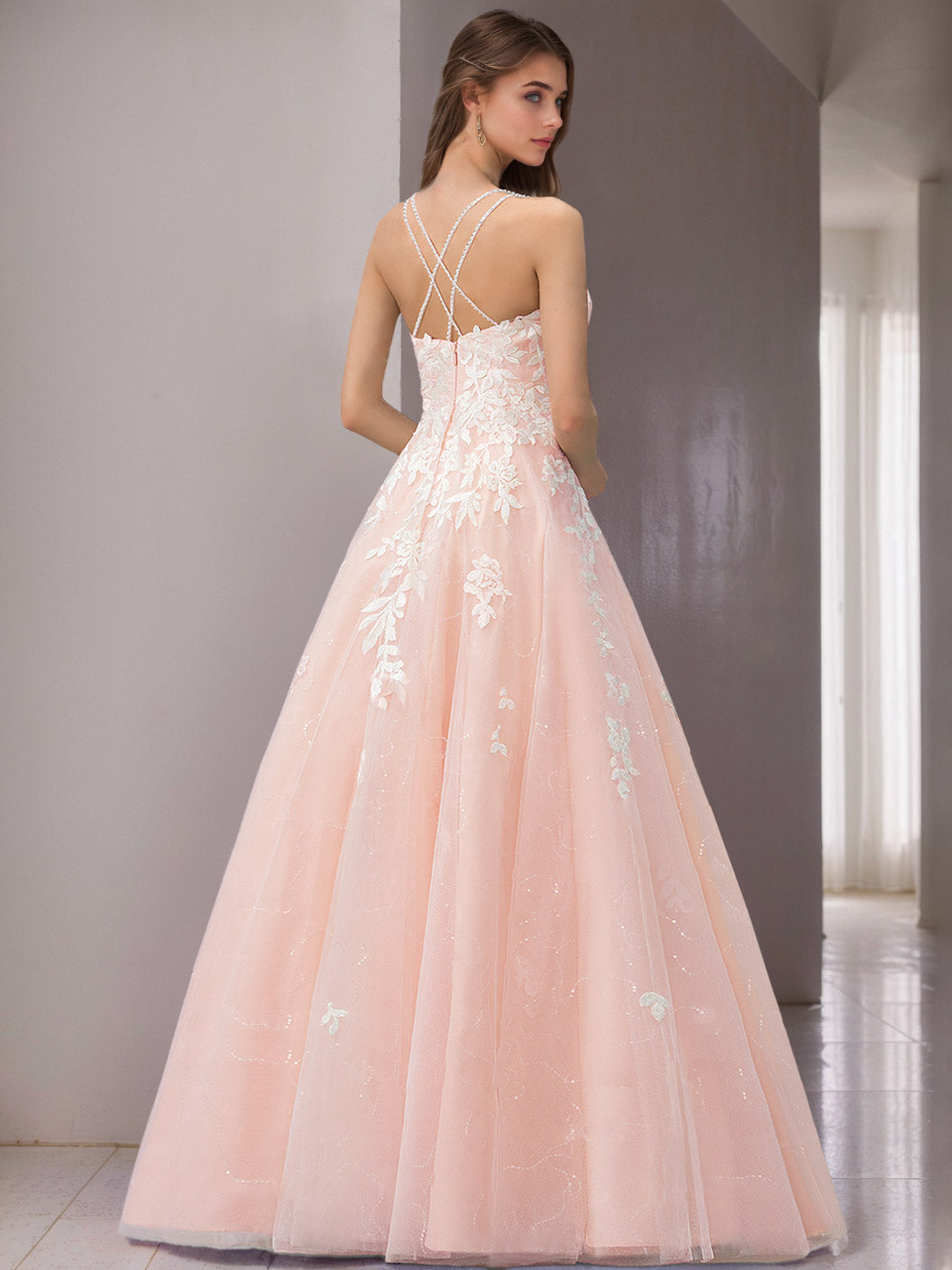 A-Line/Princess Spaghetti Straps Sleeveless Floor-Length Wedding Dress with Appliques & Lace