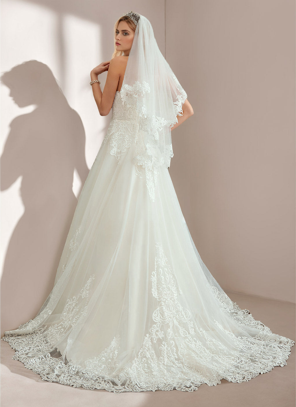 A-Line/Princess Strapless Neckline Sleeveless Floor-Length Wedding Dress with Applique & Lace