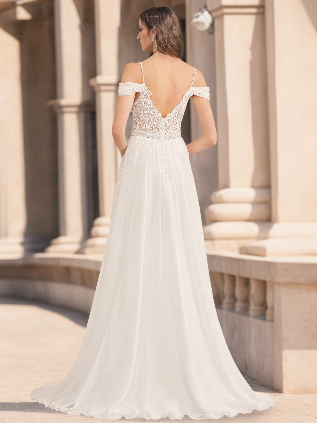 A-Line/Princess Spaghetti Straps V-Neck Sleeveless Wedding Dresses with Appliques & Sequins