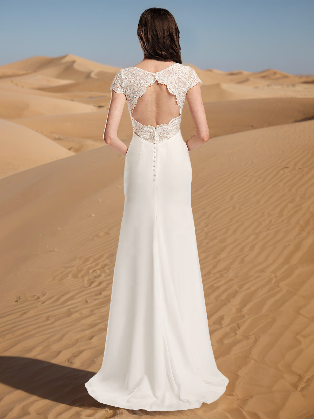 A-Line/Princess V-Neck Short Sleeves Floor-length Wedding Dress