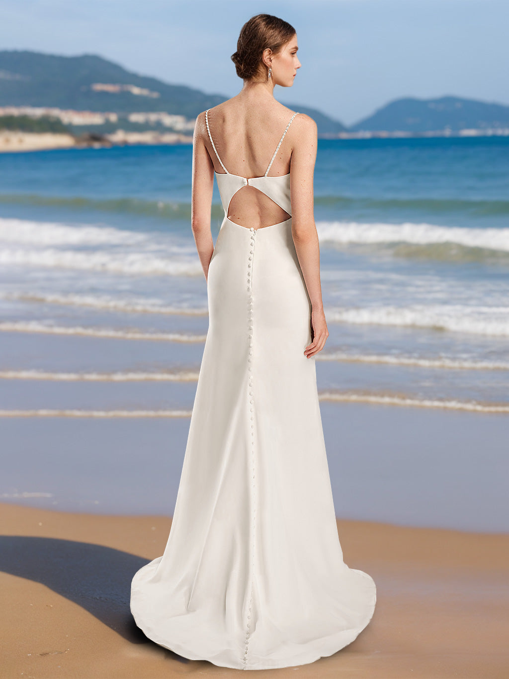 A-Line/Princess Spaghetti Straps Sleeveless Floor-Length Wedding Dress with Split Side