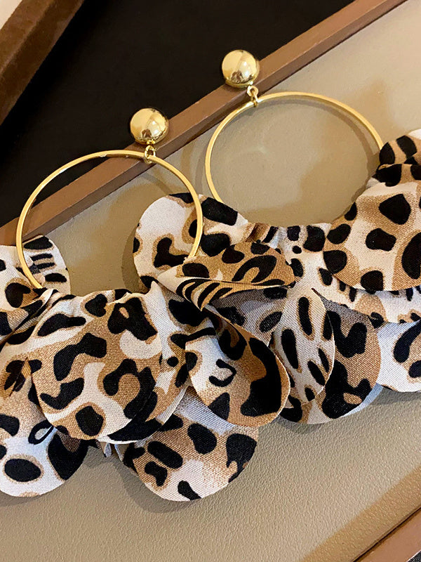 Earrings National Style Retro Temperament High-end  Round Petal Leopard Earrings