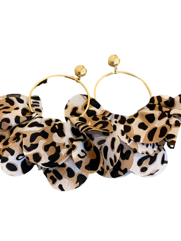 Earrings National Style Retro Temperament High-end  Round Petal Leopard Earrings