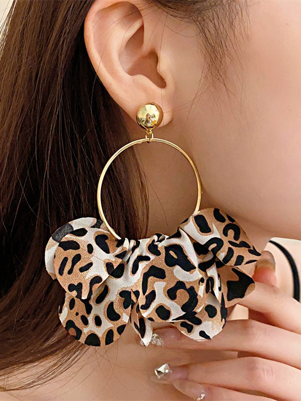 Earrings National Style Retro Temperament High-end  Round Petal Leopard Earrings