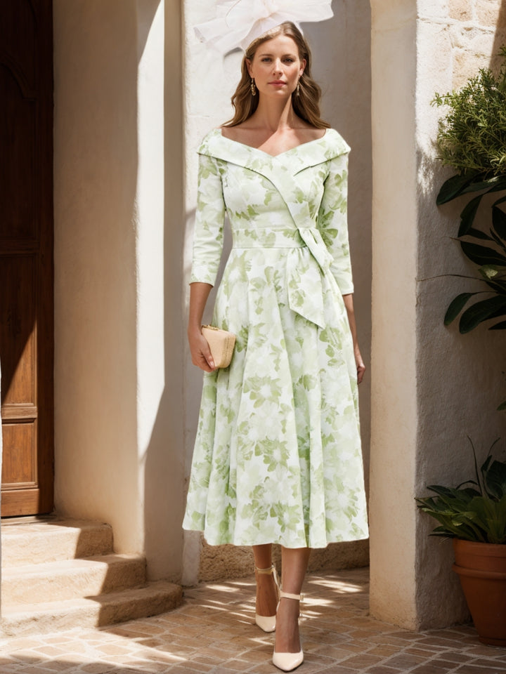 A-Line/Princess V-Neck Tea-Length Mother of the Bride Dresses Ruffles