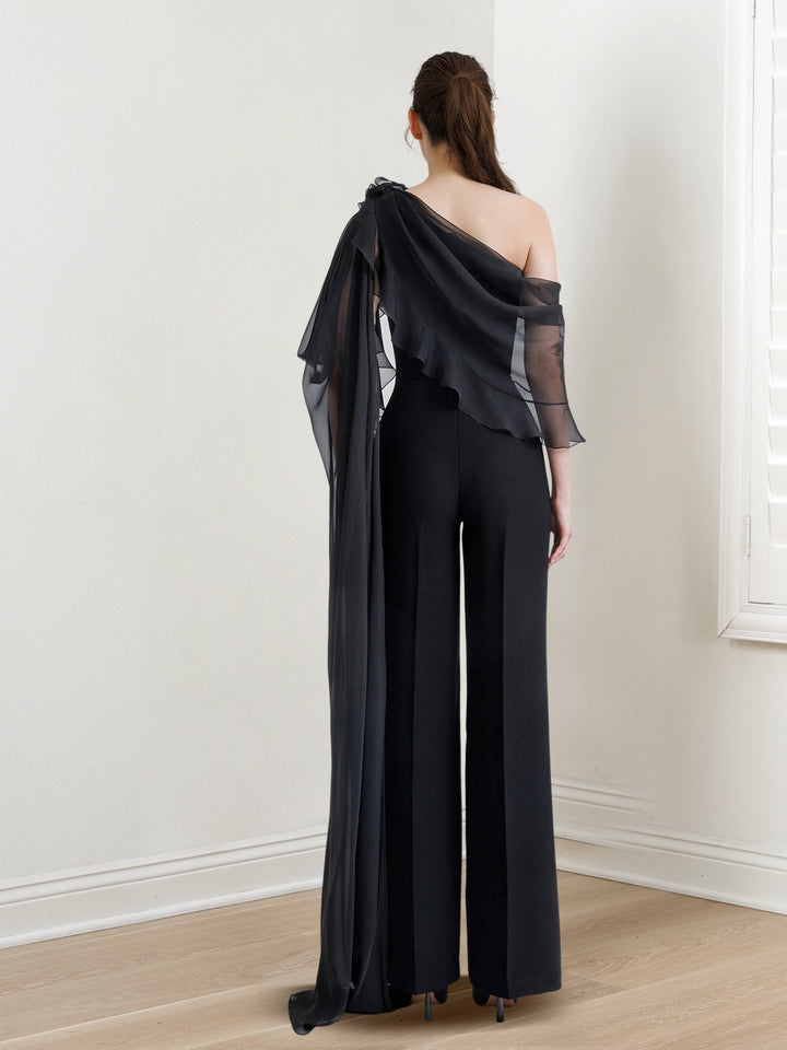 Jumpsuits One-Shoulder Half Sleeves Chiffon Mother Of The Bride Pantsuits