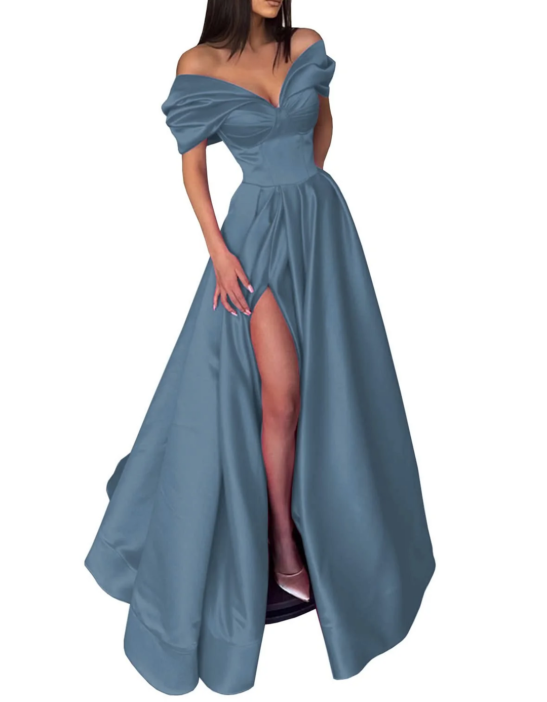 A-Line/Princess Off-the-Shoulder Long Prom Dresses With Split Side