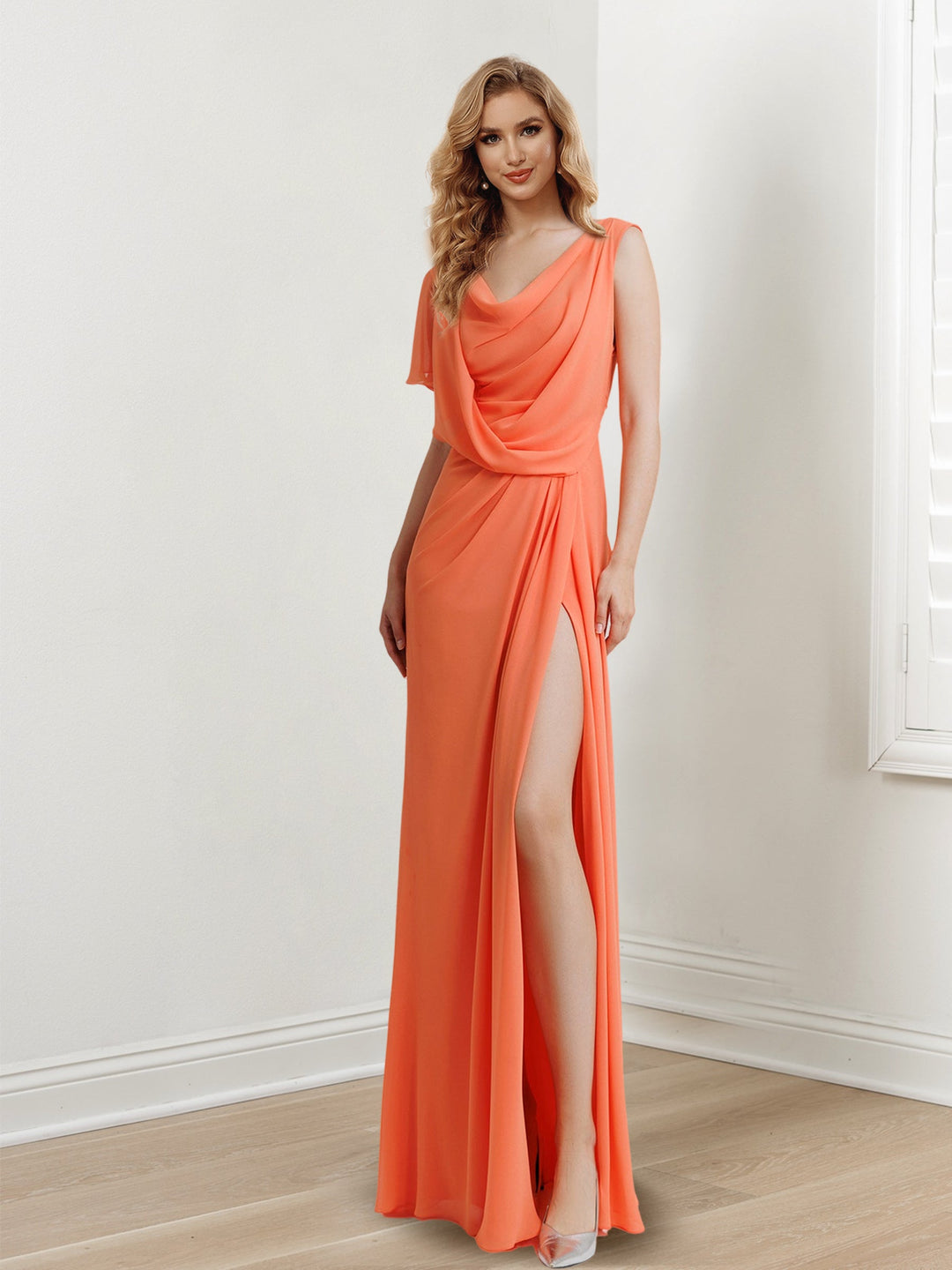 Sheath/Column Scoop Sleeveless Floor-Length Long Evening Dresses with Split Side