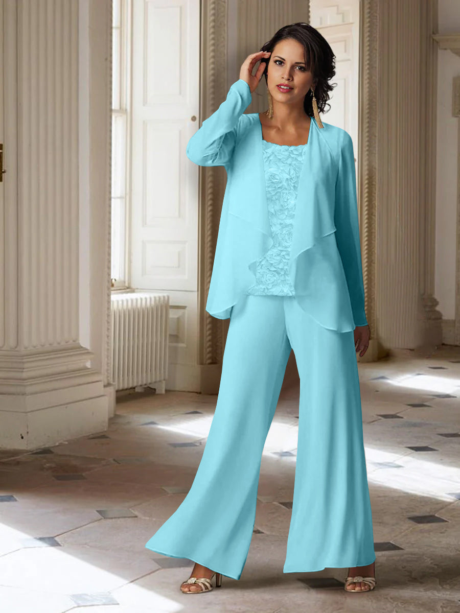 Chiffon Long Sleeves Mother of the Bride Pantsuits with Jacket