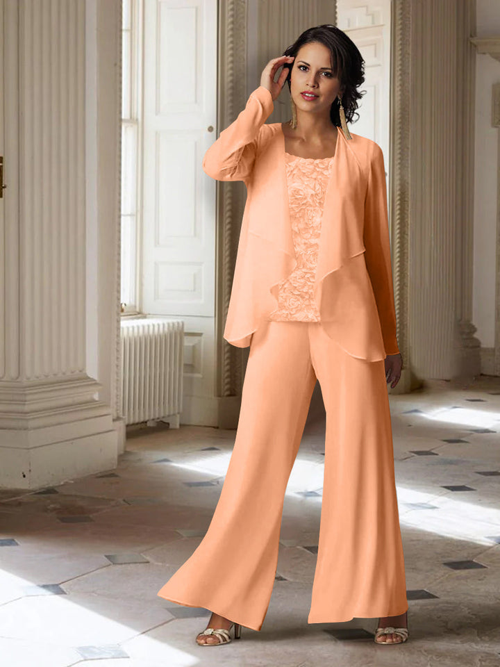 Chiffon Long Sleeves Mother of the Bride Pantsuits with Jacket