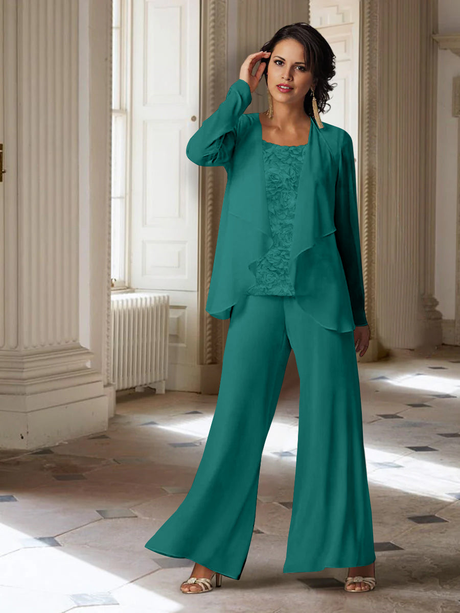 Chiffon Long Sleeves Mother of the Bride Pantsuits with Jacket