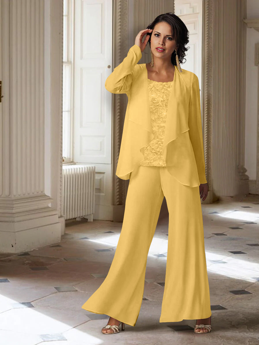 Chiffon Long Sleeves Mother of the Bride Pantsuits with Jacket