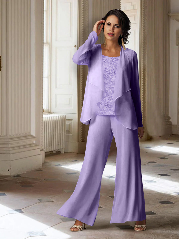 Chiffon Long Sleeves Mother of the Bride Pantsuits with Jacket